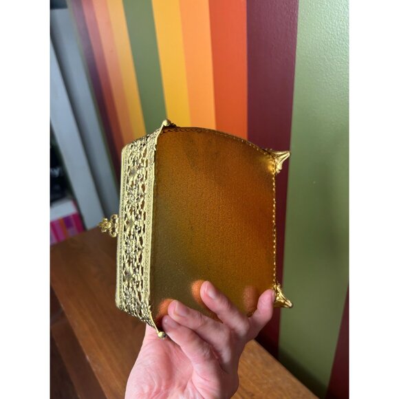 Vintage brass and glass mirrored jewellery box catch all mini Hollywood regency - Picture 2 of 9